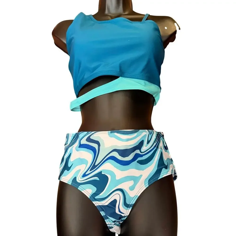 NWT Girls (15-16 yrs) 3 Piece Swimwear Set Blue/White Size Junior Small